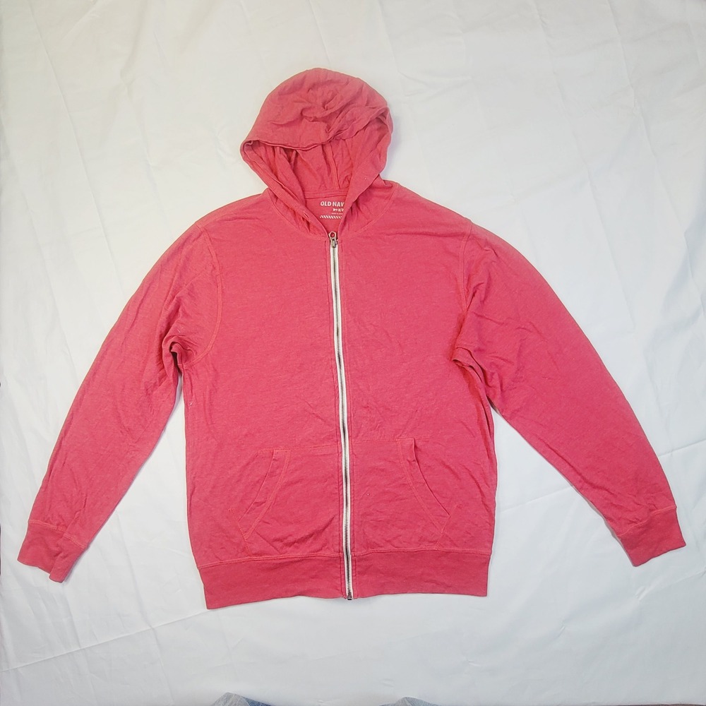 Old Navy Men's Full Zip Hoodie Medium Red Lightweight Jersey Long Sleeve G84
